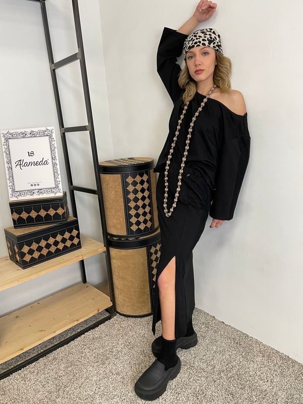 GONNA IN FELPA LEGGERA CON BORDO IN PIZZO NERO ALA1916
