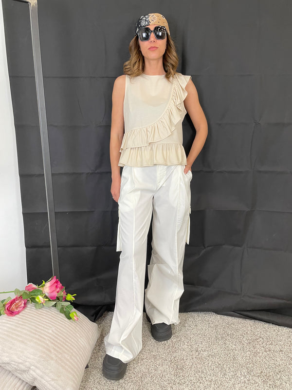 PANTALONE BENGALINA CARGO LATTE ALA1950