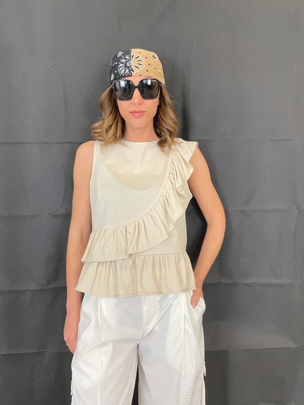 T-SHIRT CON BALZE VISCOSA beige ala 1937