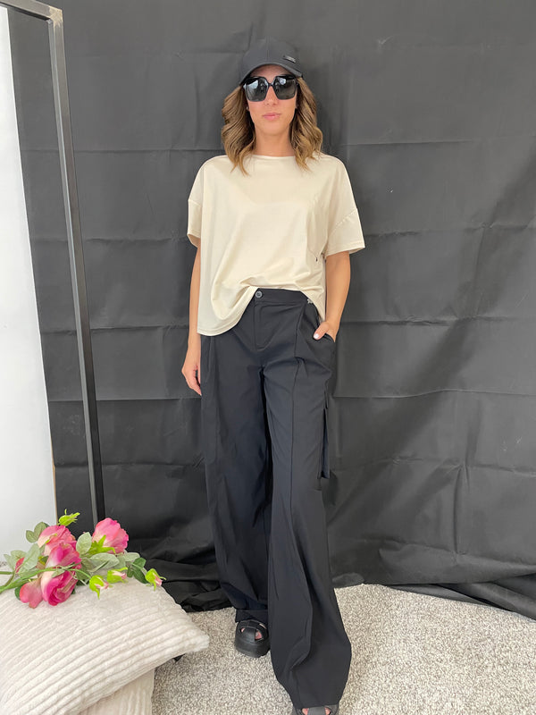 T-SHIRT VISCOSA CON TASCHINA BEIGE ALA1936