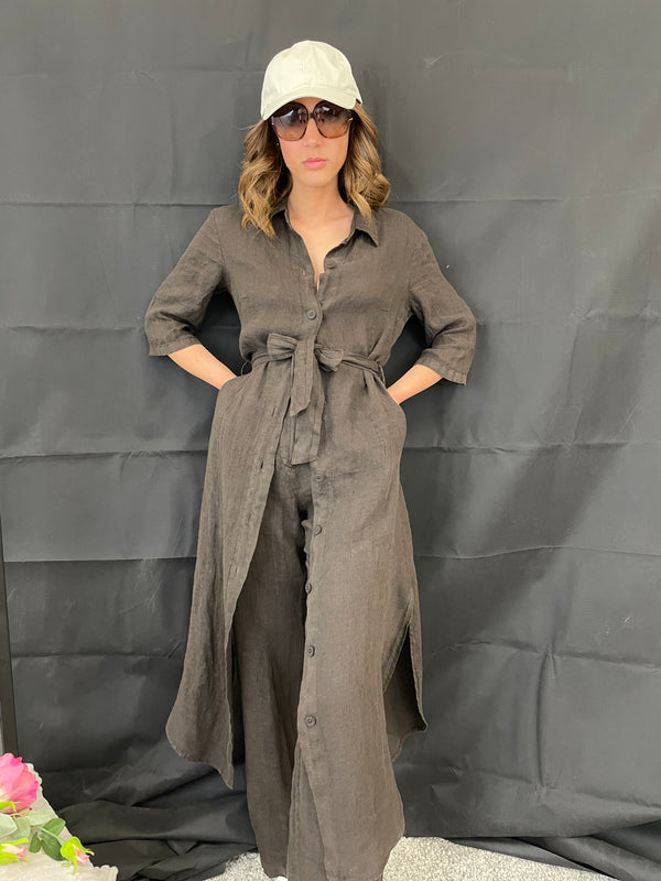 PANTALONE IN PURO LINO MORO ALA1957